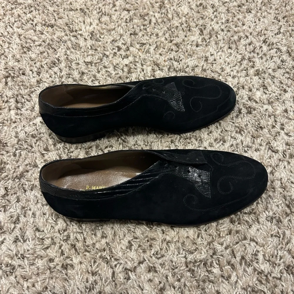 R Martegani For Galo Italy Men Leather Suede Oxford Dress Shoes Black 9 1/2